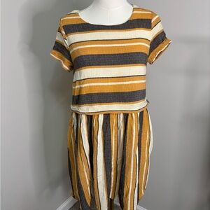Striped Casual Dress - Mustard, Gray, and Cream